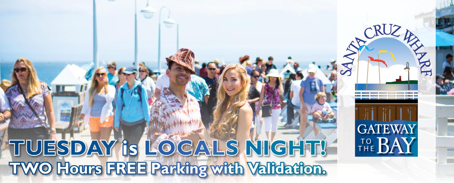 A couple enjoying the Wharf for Local Tuesday! Every Tuesday get two hours free parking with validation